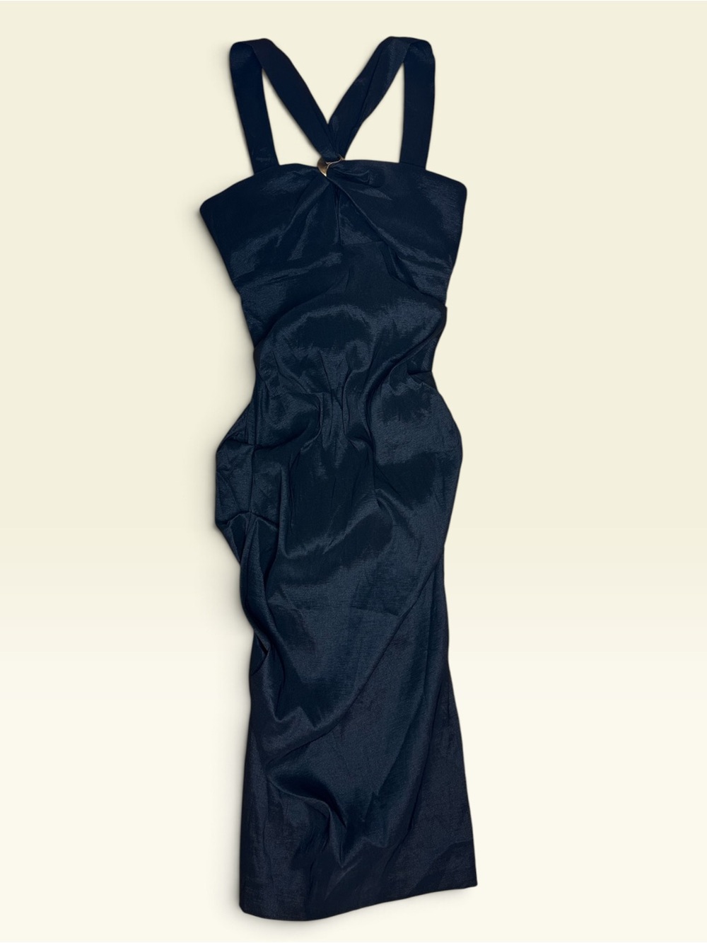 Vintage Betsy & Adam Halter Ruched Bodycon Stretch Dress 4 Black NWT